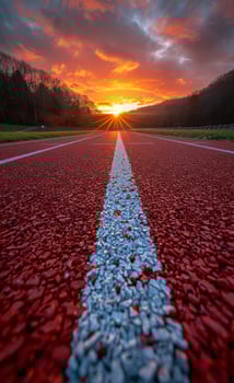 AI generated Red asphalt road with white line down the middle photo