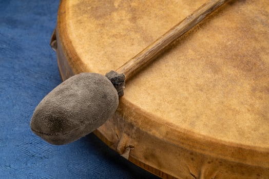 handmade, native American style, shaman frame drum with a beater photo