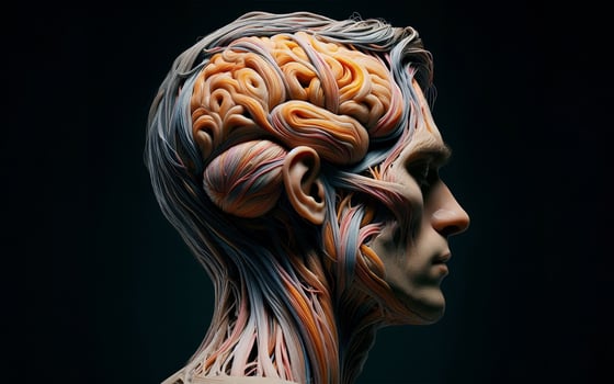 AI generated Human head muscles and blood vessels. Fantasy demon head concept. photo