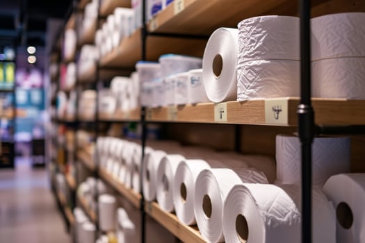 AI generated Toilet paper on shelves. photo