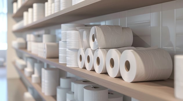 AI generated Toilet paper on shelves. photo