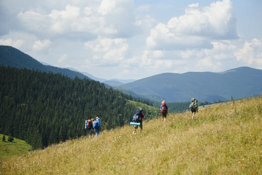 Hiking team in the mountains. travel sport lifestyle concept photo