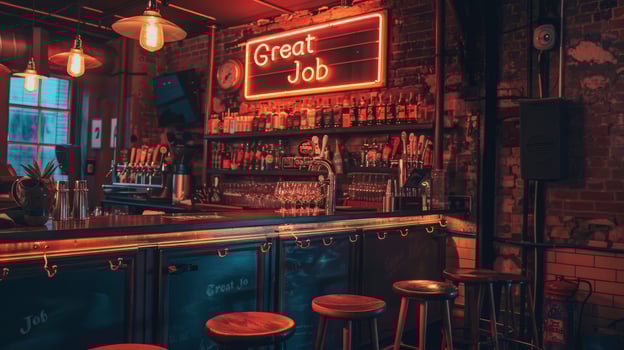 AI generated Great Job in dazzling neon lettering, a glowing testament to praise for exemplary work done photo