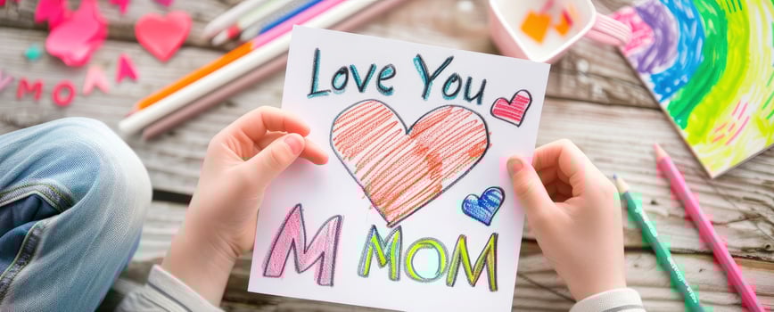 AI generated Hand drawing the text I Love You MOM photo