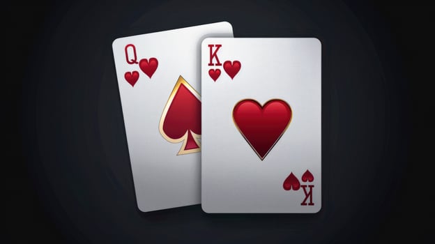 AI generated Hearts Royalty. Two Playing Cards Featuring the Queen and King of Hearts, Symbolizing Romance and Royalty in the Deck. photo