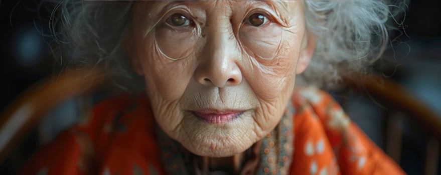 AI generated Graceful Wisdom. Portrait of an Asian Elderly Female, Reflecting a Lifetime of Experience and Resilience. photo