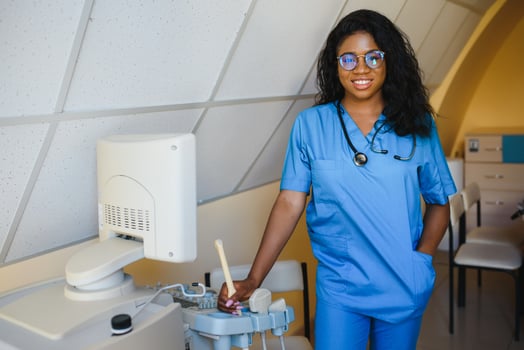 portrait of african female doctor at workplace photo