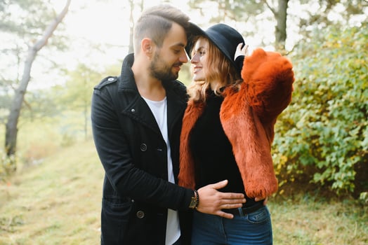 happy young couple in love outdoor in autumn. photo