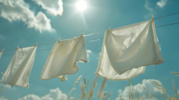 AI generated Fresh white clothes after laundry drying on a closeline. High-resolution. AI Generative photo