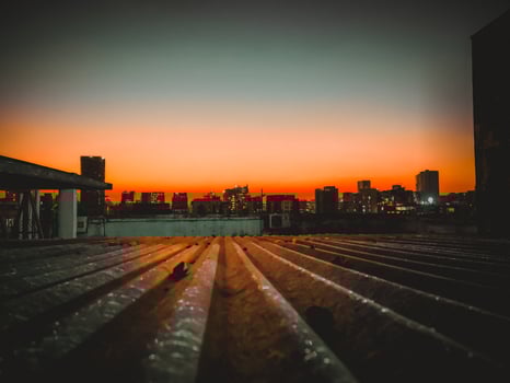 The beautiful sunrise over the city. photo