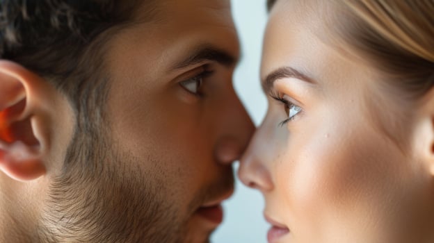 AI generated Attractive young couple looking at each other with love in their eyes photo