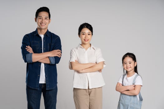Asian family portrait posing on white background photo