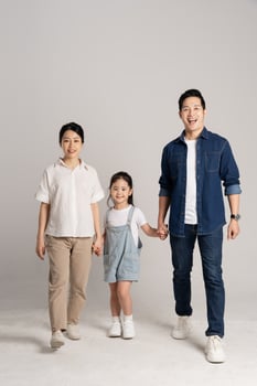 Asian family portrait posing on white background photo