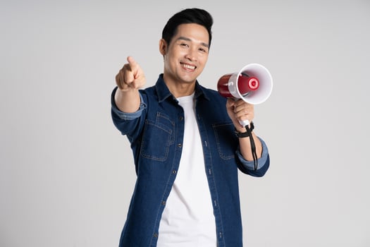 Portrait of Asian man posing on white background photo