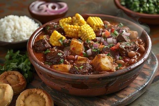 AI generated pozole mexican food in the kitchen table professional advertising food photography photo