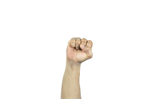 Man hand with a fist isolated on a white background photo