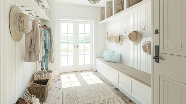 AI generated Hallway decor, boot room interior design and country house, entryway furniture and entrance hall home decor, English countryside style photo