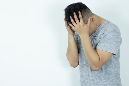 men are stressed, sad and depressed about life circumstances photo