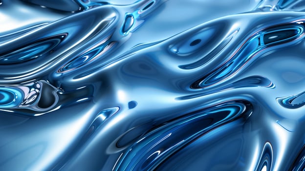 AI generated A shiny blue metallic surface with waves and ripples featuring fluid lines and curves. Abstract background. Generated by artificial intelligence. photo