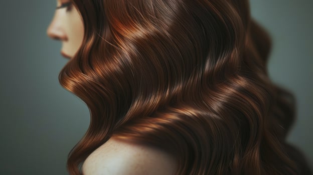 AI generated Elegance personified with brunette hair cascading in soft waves, a timeless beauty. Ai Generated. photo