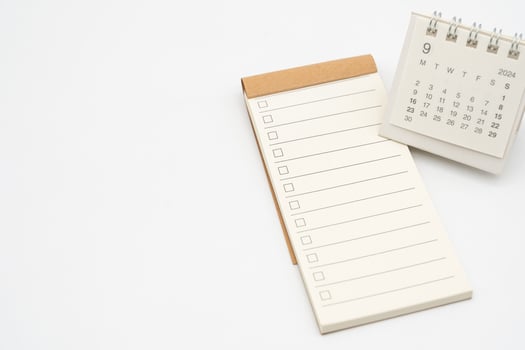 Blank Check list or Empty small notepad for text with checkbox and Simple desk calendar for SEPTEMBER 2024. Blank to do list for text in SEP. Copy Space. photo