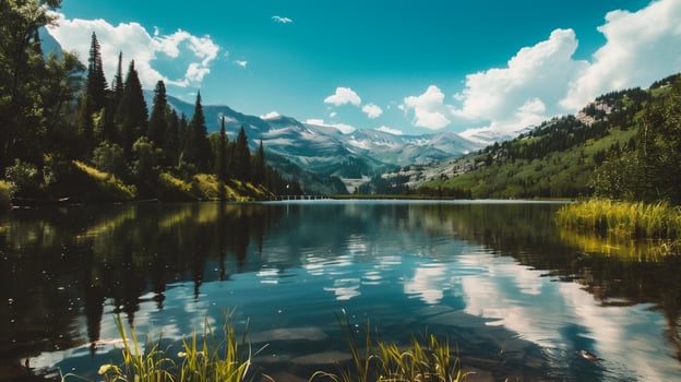 AI generated Idyllic summer view of lake photo