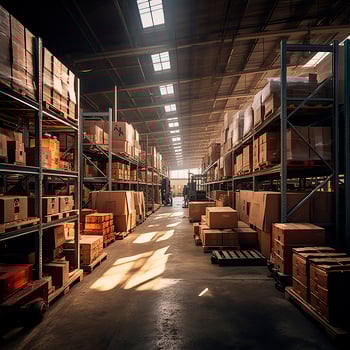 AI generated Photorealistic image. Warehouse situation. Large industrial warehouse photo