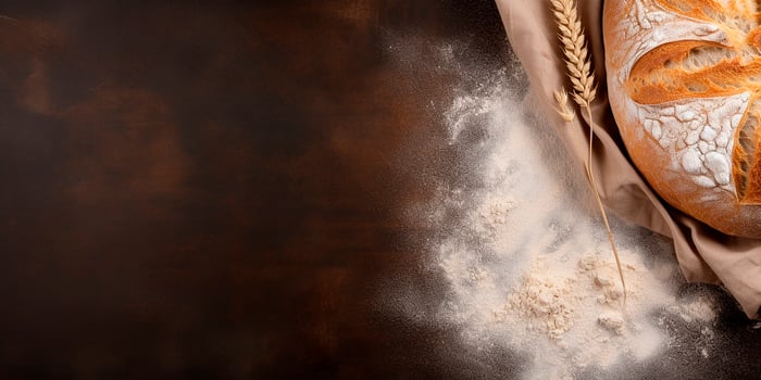 AI generated Top view. Photorealistic image. Ingredients for baking on a black background. photo