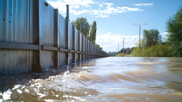 AI generated Flood defense barrier construction photo