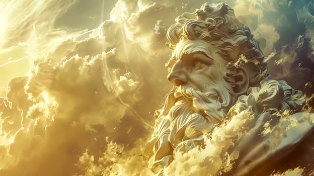AI Generated Majestic cloud sculpture of greek god in sky photo