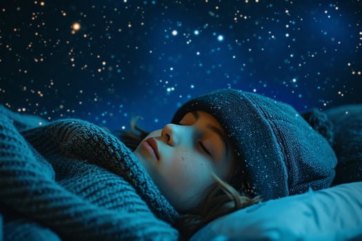 AI generated World day of sleep, night starry sky, inscription, sleeping month in a cap photo