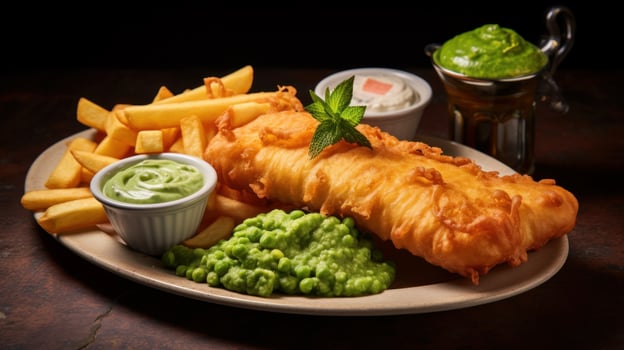 AI generated Greasy and crispy fish and chips. Generative AI photo