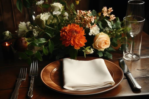 AI generated cutlery setting on a restaurant table advertising food photography photo