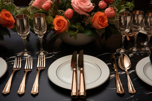 AI generated cutlery setting on a restaurant table advertising food photography photo