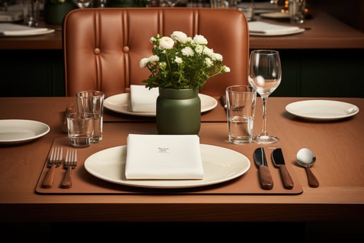 AI generated cutlery setting on a restaurant table advertising food photography photo