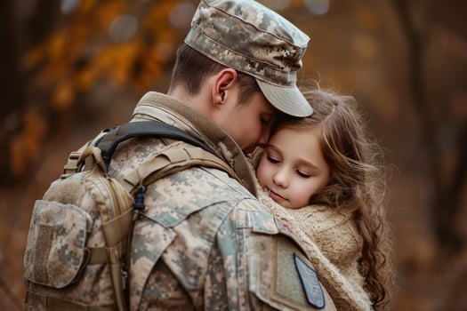 AI generated Military reunion father daughter love. Generate AI photo