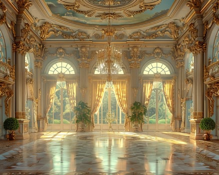 AI Generated Regal ballroom with ornate details high ceilings photo