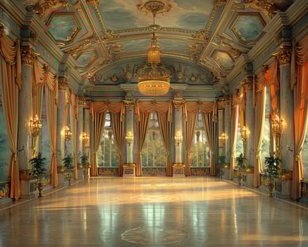 AI Generated Regal ballroom with ornate details high ceilings photo