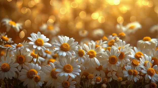 AI generated Group of White and Orange Daisies on Blue Background photo