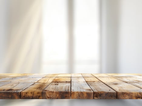 AI generated Empty wooden table blurry light background photo