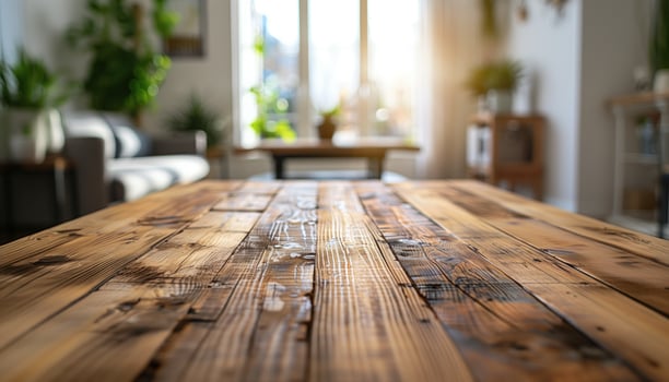 AI generated Empty wooden table blurry light background photo