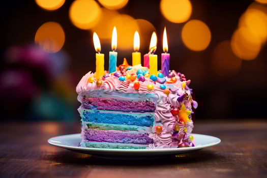 AI generated Colorful birthday cake with room for your note. Generative AI photo