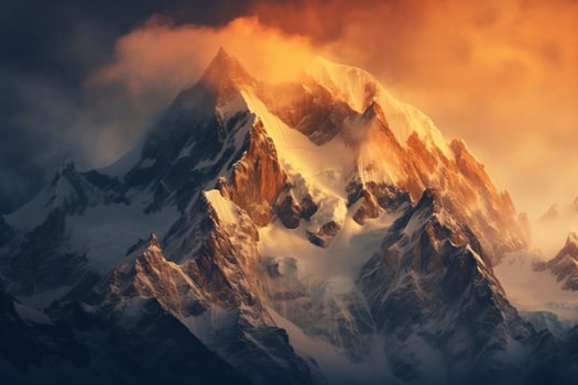 AI generated The play of light on a mountain face at sunrise. Generative AI photo