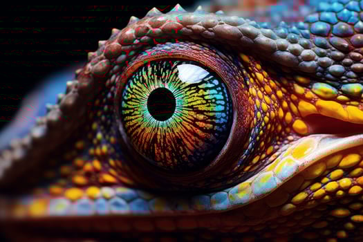 AI generated A detailed shot of a vibrant chameleon's eye. Generative AI photo