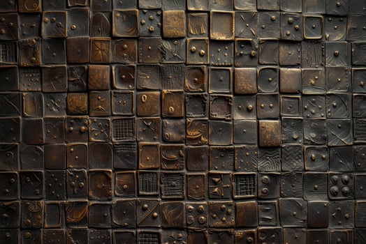 AI generated Metal plate with embossed of square designs. photo