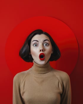 AI generated A woman looking shocked on colored background photo