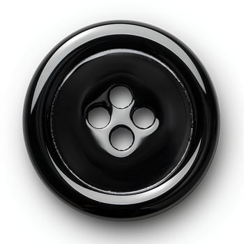 AI generated Black plastic button isolated on white background with shadow. Black 4-hole flat button for sewing and crafts photo