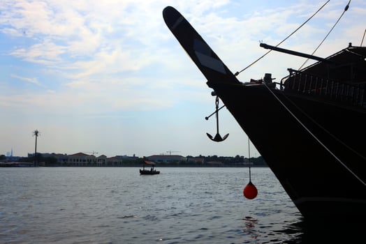Fishing boats in sea. Selective focus on the subject, Clear background. photo