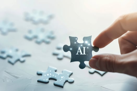 AI generated Close Up of a hand holding a puzzle piece with text AI photo