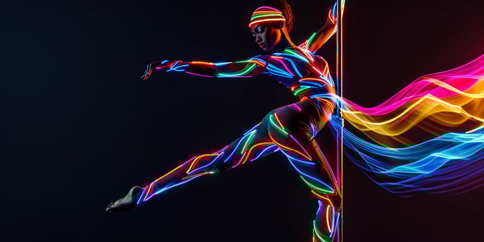 AI Generated Young slim pole dance woman in dance studio photo